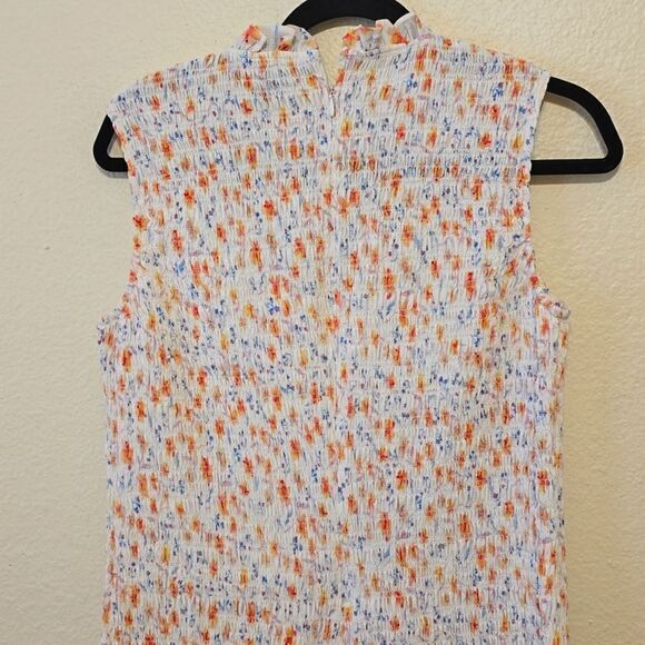 FRENCH CONNECTION Camille Verona Crepe Smocked Minidress in Summer White Large. - Picture 4 of 10